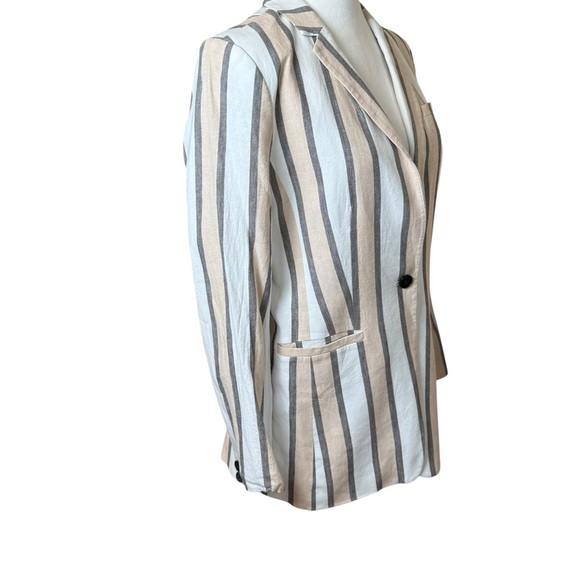 Banana Republic Womens 8 Linen Blend Long & Lean Blazer Stripes Neutral Career - Picture 3 of 9